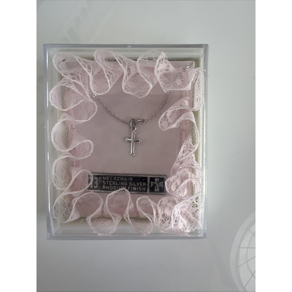 Cross Necklace Kids 13" Neckchain Sterling Silver Rhodium Finish